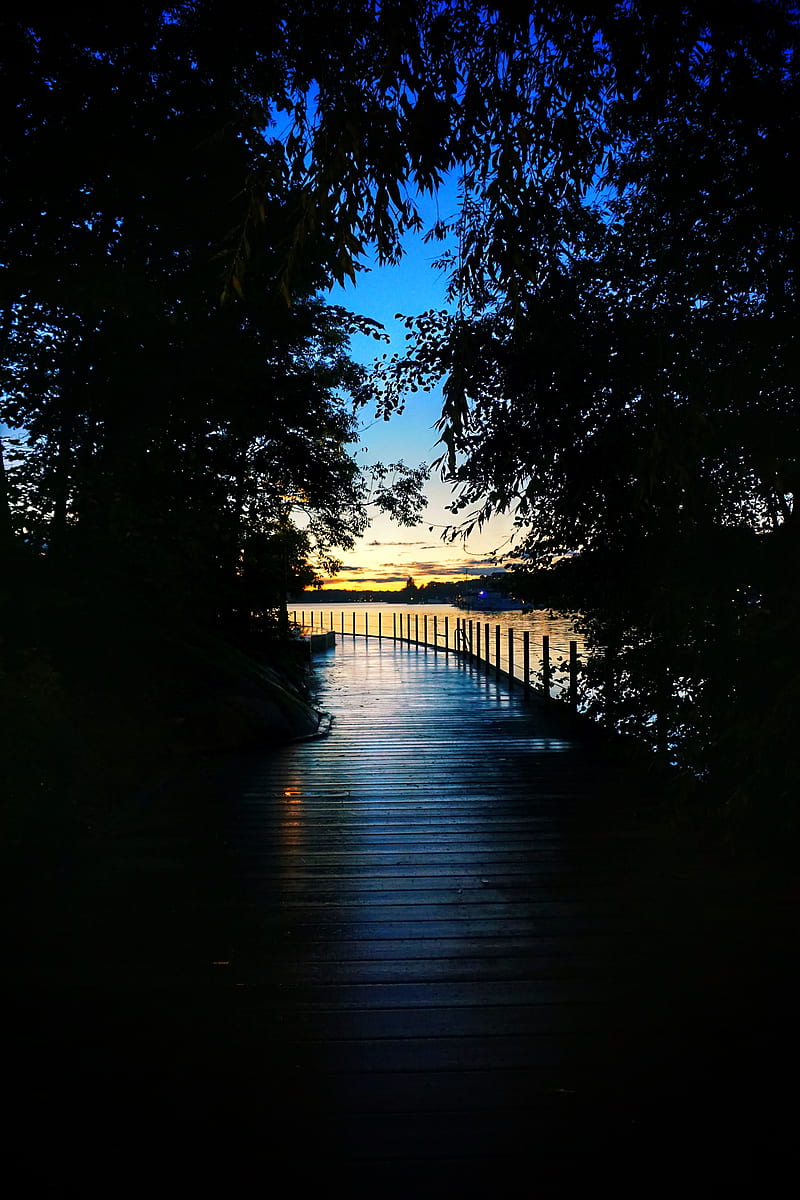 bridge, wooden, sunset, dark, HD phone wallpaper