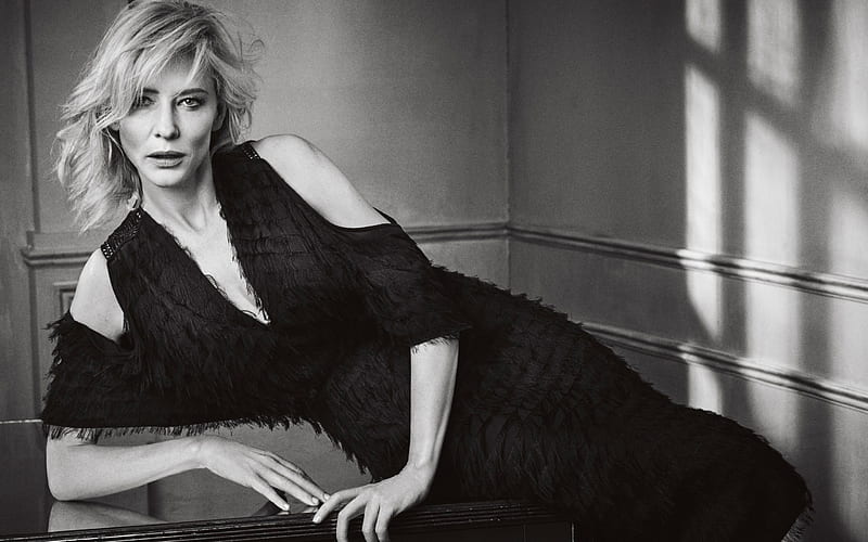 Cate Blanchett, beautiful woman, black white , actress, black dress, HD wallpaper