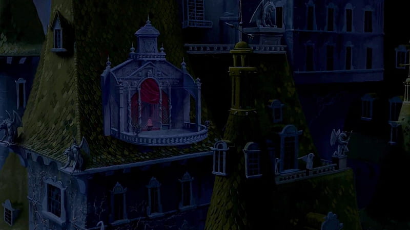 Nice shot of the castle and balcony, rose, animation, balcony, beast, beauty, castle, disney, HD wallpaper