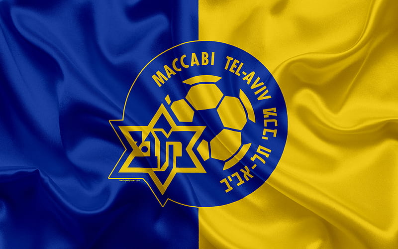 Maccabi Tel Aviv FC Israeli football club, emblem, logo, Ligat haAl, football, Israel Football Championships, Tel-Aviv, Israel, silk, HD wallpaper