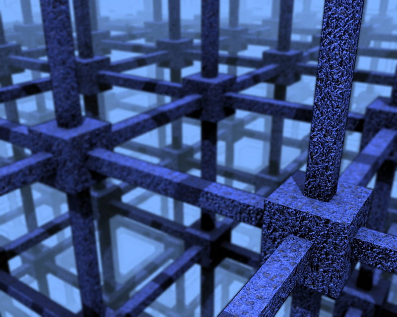 Cubic Division of Space, 3d, cube, blue, HD wallpaper