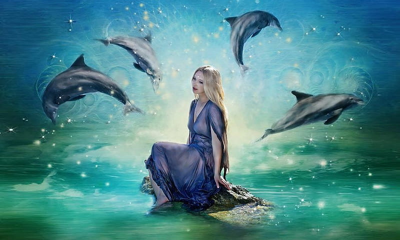 Fantasy Dancing Dolphins, dolphins, ocean, dreamy, water, enchanting ...