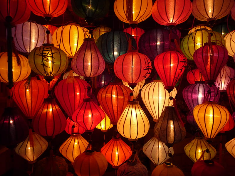 hanging lanterns, lanterns, hue, viet nam, travel, HD wallpaper