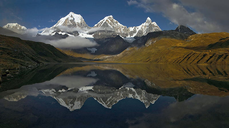 Early morning in Cordillera Huayhuash, Peru, peaks, reflections, landscape, lake, sky, HD wallpaper