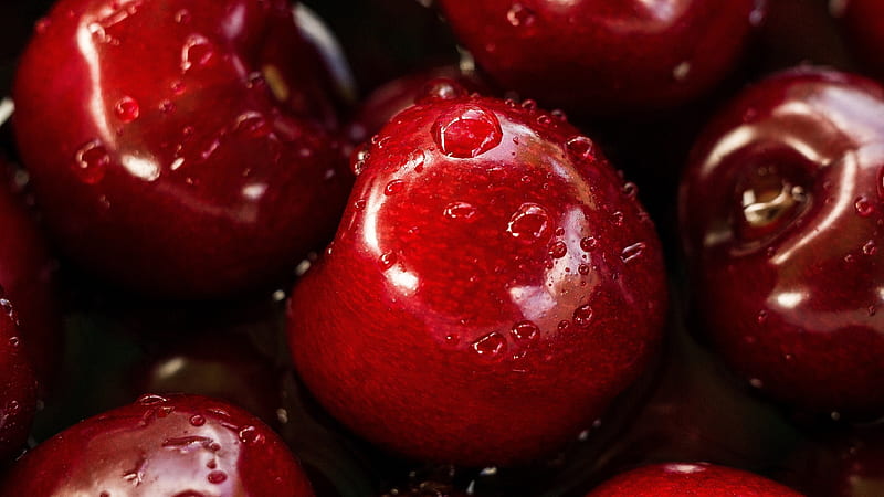 сherry berries, fruits, close-up, dew, HD wallpaper
