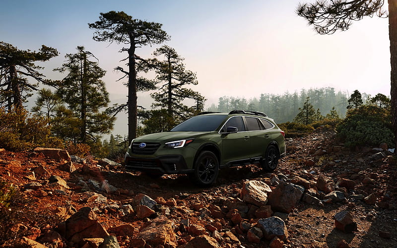 Subaru Outback, 2020, all-terrain wagon, new green matte Outback, exterior, Japanese cars, Subaru, HD wallpaper