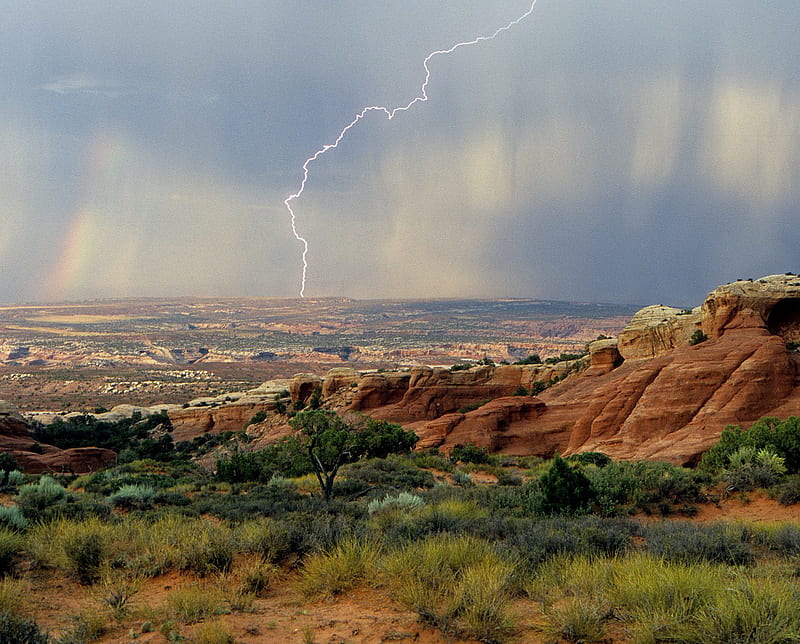 Thunderstorm, arches national park, utah, HD wallpaper