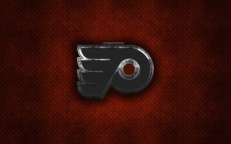 Philadelphia Flyers, American hockey club, orange metal texture, metal logo, emblem, NHL, Philadelphia, Pennsylvania, USA, National Hockey League, creative art, hockey, HD wallpaper