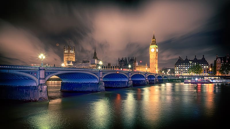 Night, Monuments, London, Big Ben, Bridge, River, Thames, HD wallpaper