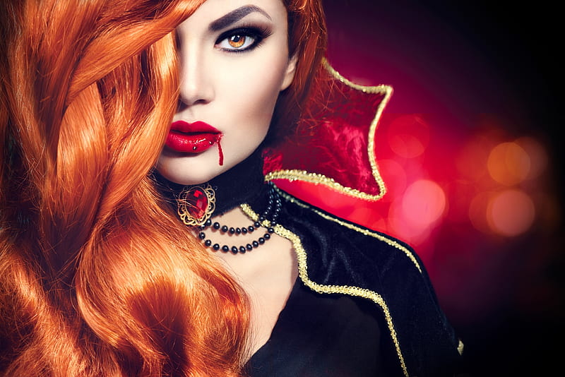 Vampire Red Model Girl Black Face Woman Anna Subbotina Redhead Hd Wallpaper Peakpx