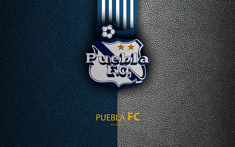 Puebla FC leather texture, logo, Mexican football club, blue white lines, Liga MX, Primera Division, Puebla de Zaragoza, Mexico, football, HD wallpaper