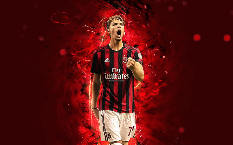 Manuel Locatelli abstract art, AC Milan, soccer, Serie A, Locatelli, footballers, neon lights, Milan FC, creative, HD wallpaper