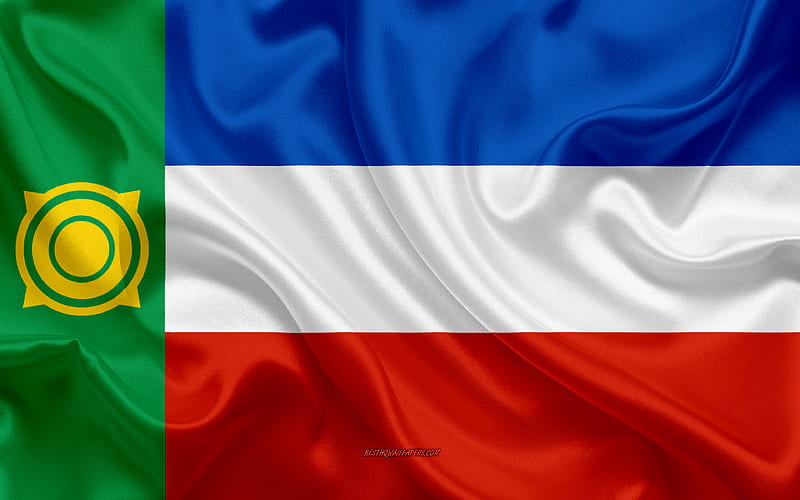 Flag of Khakassia silk flag, Federal subjects of Russia, Khakassia flag, Russia, silk texture, Khakassia Republic, Russian Federation, HD wallpaper