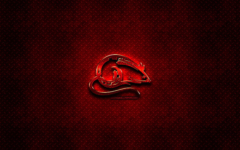 Rat, red animals signs, chinese zodiac, Chinese calendar, Rat zodiac sign, red metal background, Chinese Zodiac Signs, animals, creative, Rat zodiac, HD wallpaper