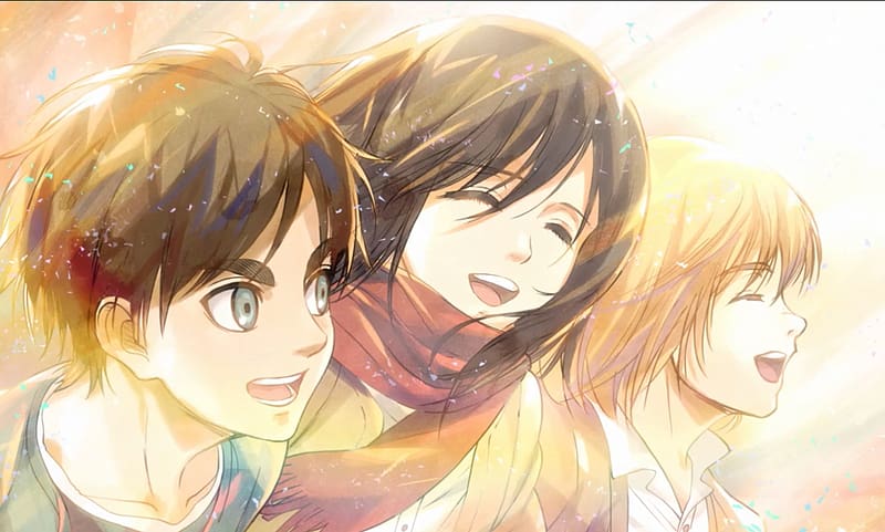 Anime, Armin Arlert, Eren Yeager, Mikasa Ackerman, Shingeki No Kyojin, Attack On Titan, HD wallpaper