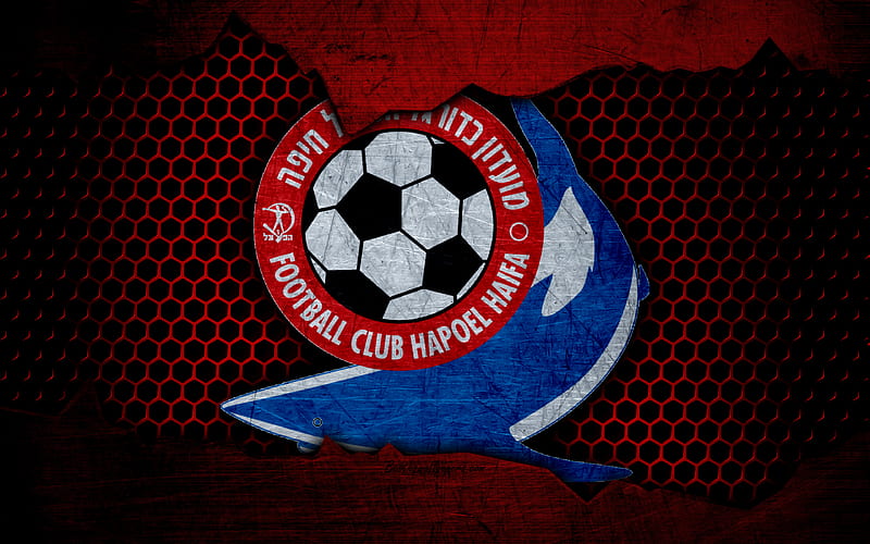Hapoel Haifa logo, Ligat haAl, soccer, football club, Israel, grunge, metal texture, Hapoel Haifa FC, HD wallpaper