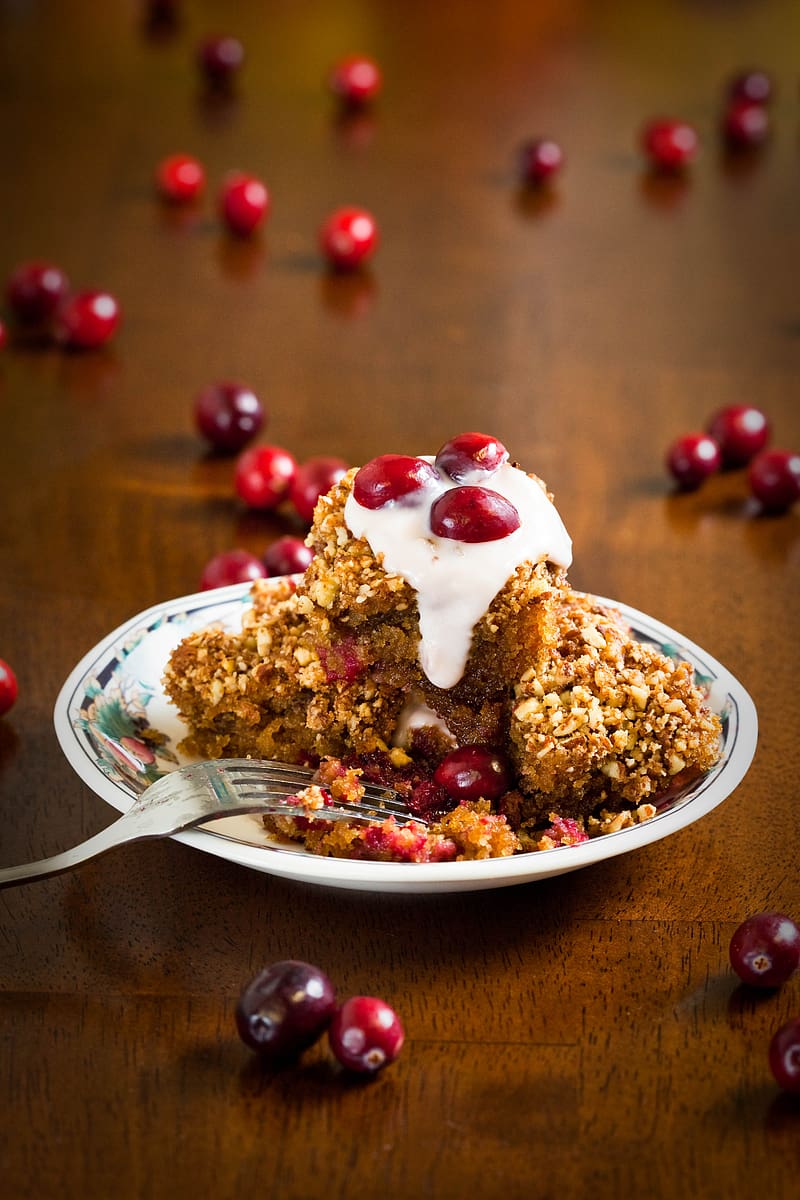 almond pudding, cranberries, berries, dessert, HD phone wallpaper