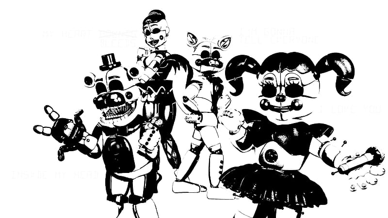 Black And White Of Five Nights at Freddy's Sister Location FNAF, HD wallpaper