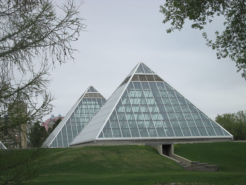 The botanical gardens of Edmonton AB, graphy, Green, Grass, pyramids, trees, Glass, HD wallpaper