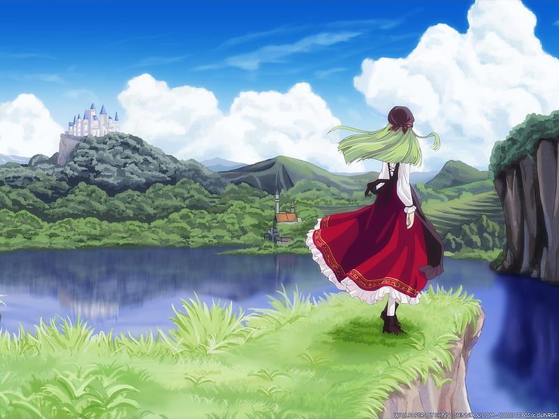 A distant Dream, code geass, cc, nature, anime girl, castle, green hair, HD wallpaper