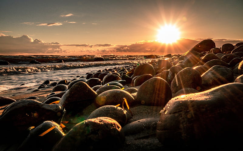 Earth, Coastline, Coast, Sea, Stone, Sun, Sunset, HD wallpaper