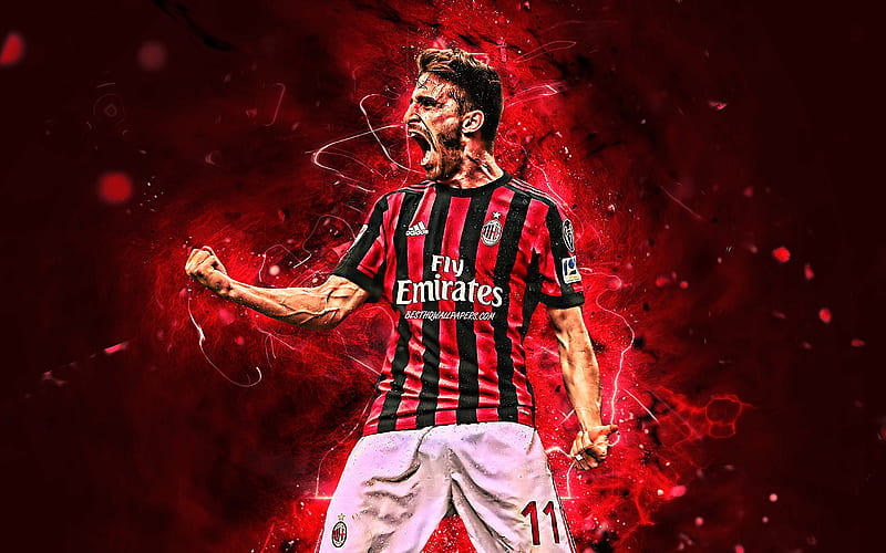 Fabio Borini, goal, italian footballers, AC Milan, soccer, Serie A, Borini, footballers, neon lights, Milan FC, Rossoneri, creative, HD wallpaper