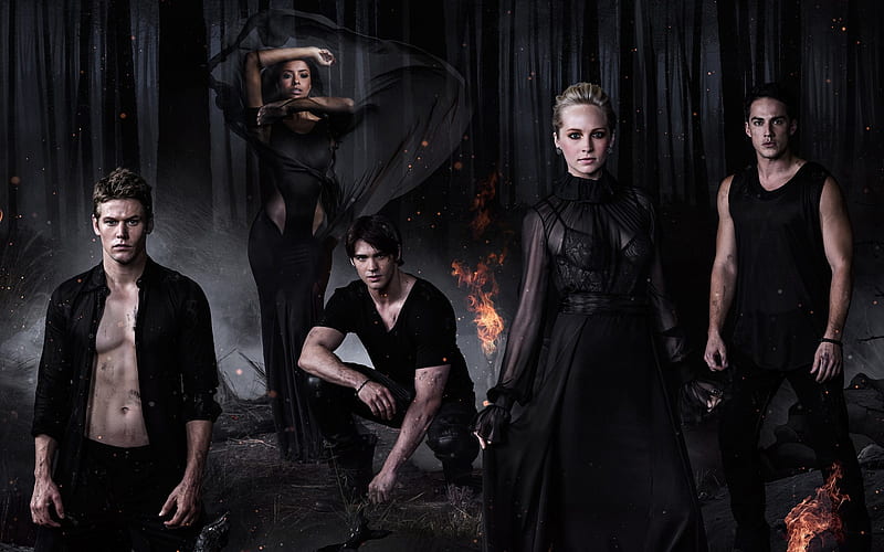 The Vampire Diaries (TV Series 2009–2017), poster, season 3, the vampire diaries, kat graham, Candice Accola, black, dark, tv series, actor, HD wallpaper