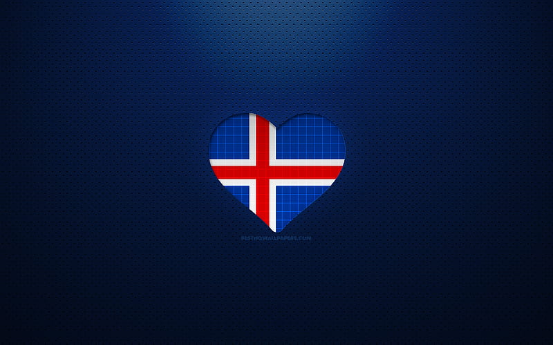 I Love Iceland Europe, blue dotted background, Icelandic flag heart, Iceland, favorite countries, Love Iceland, Icelandic flag, HD wallpaper