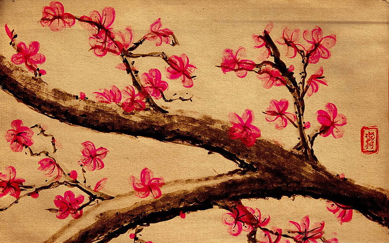 japanese cherry blossom art wallpaper