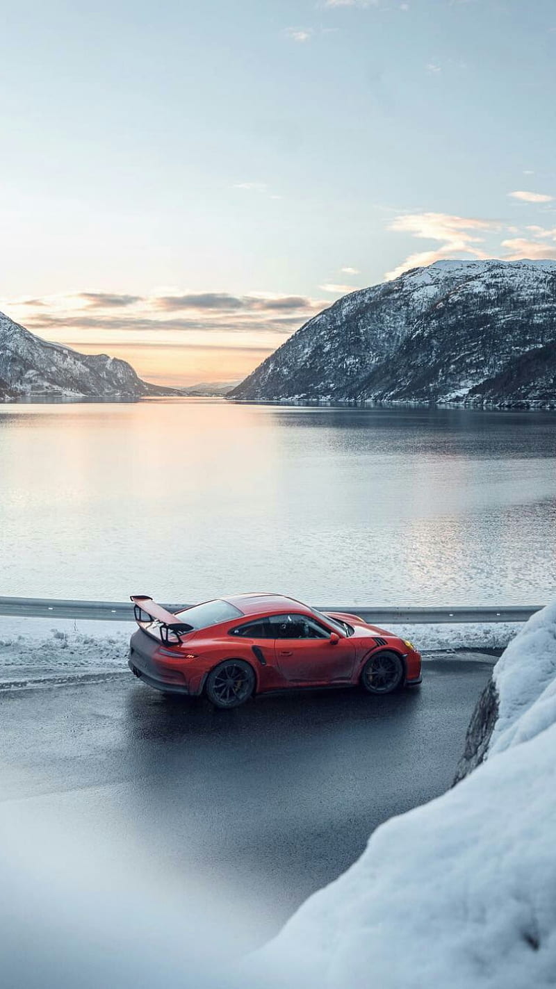 Porsche GT2 RS, 911, gt2 rs, lake, nature, supercar, vehicle, winter, HD phone wallpaper