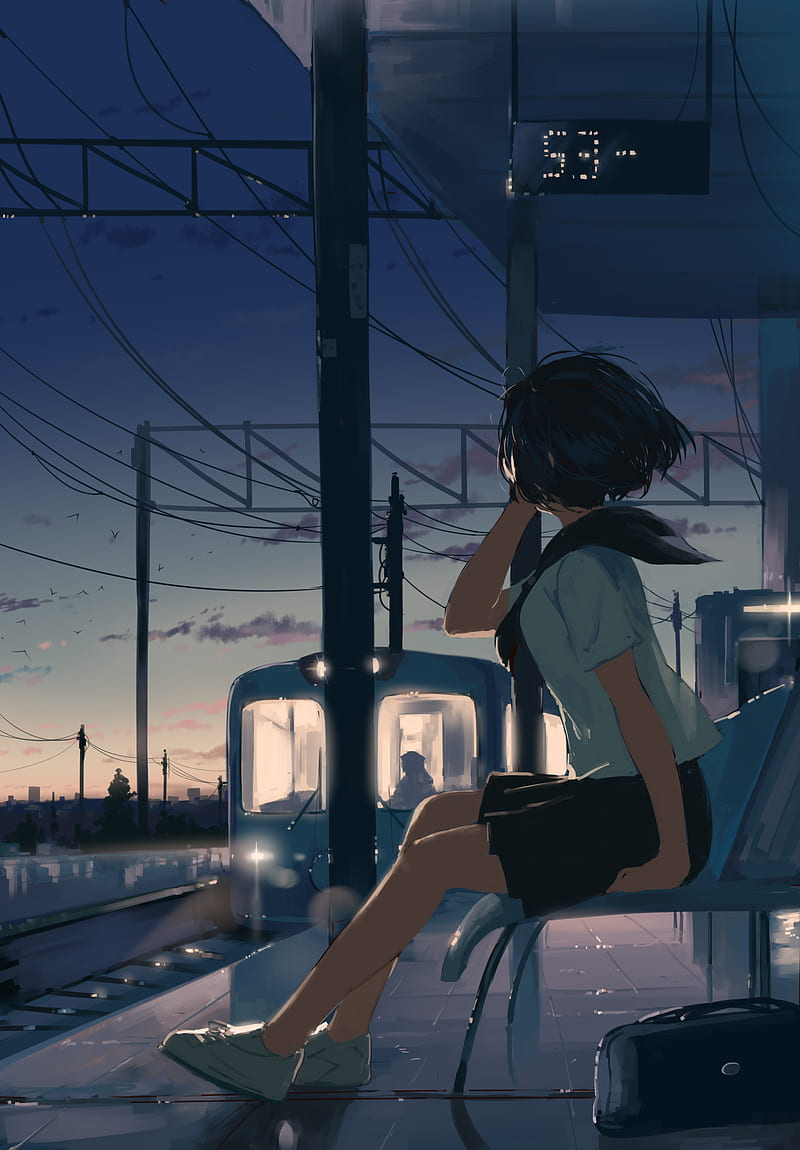 Girl, station, twilight, , anime, art, HD phone wallpaper | Peakpx