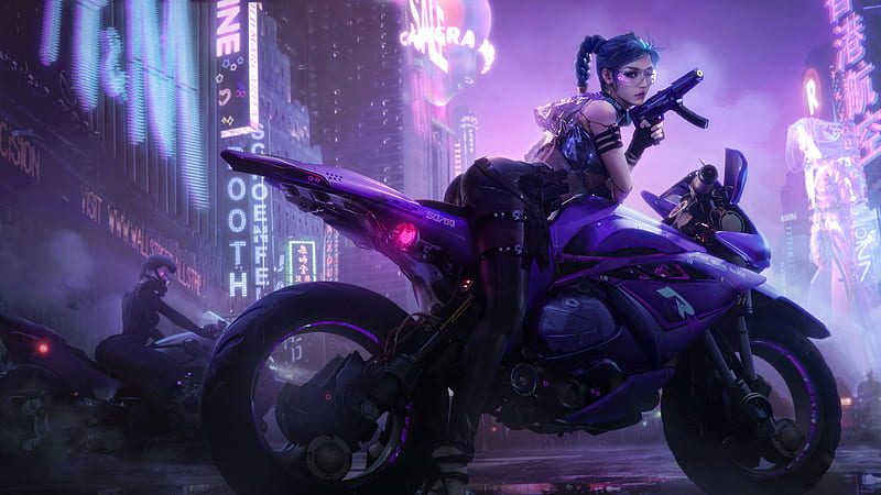 Sci Fi, Cyberpunk, Motorcycle , Woman , Futuristic, HD wallpaper