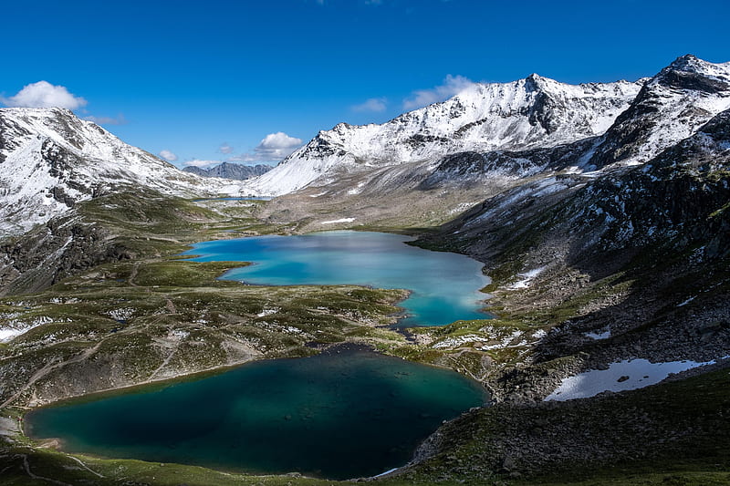 Incredible colours of glacial lakes in Switzerland after the first snowfall, sky, snow, alps, mountains, HD wallpaper