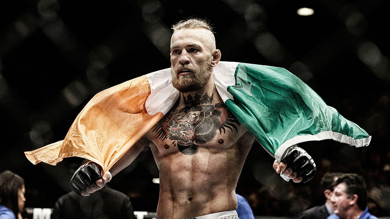 Conor McGregor With Flag In Blur Background Conor McGregor, HD wallpaper