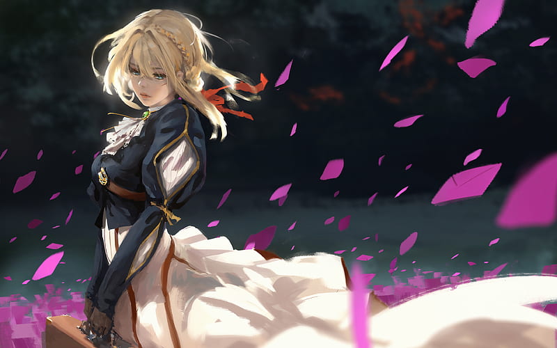 Violet Evergarden purple letters, warrior, anime characters, manga, HD wallpaper