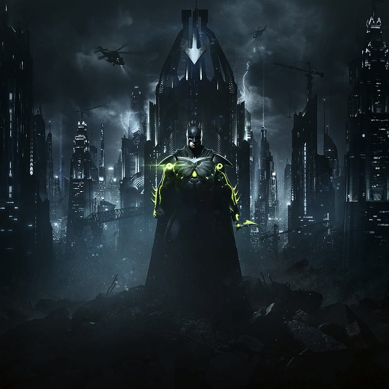injustice 2, batman, gotham city, darkness, bodysuit, superhero games, Games, HD phone wallpaper