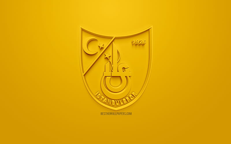 Istanbulspor AS, creative 3D logo, yellow background, 3d emblem, Turkish Football club, 1 Lig, Istanbul, Turkey, TFF First League, 3d art, football, 3d logo, HD wallpaper