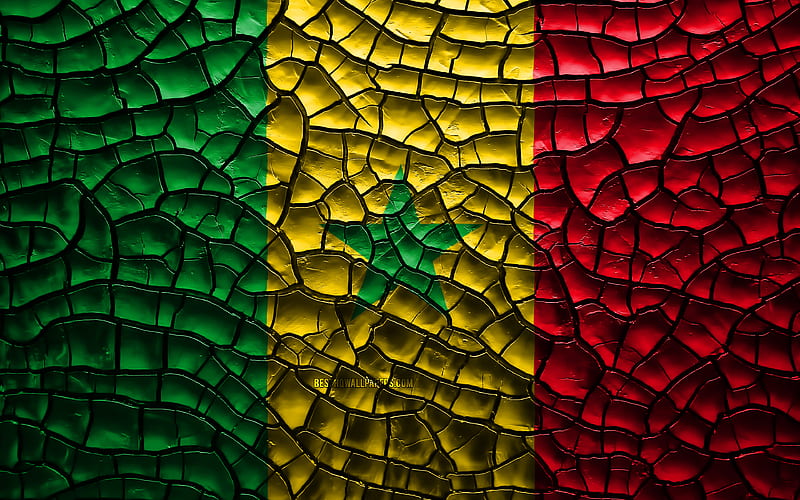 Flag of Senegal cracked soil, Africa, Senegalese flag, 3D art, Senegal, African countries, national symbols, Senegal 3D flag, HD wallpaper