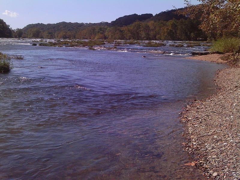Shenandoah River, rocks, water, mountains, sky, blue, HD wallpaper