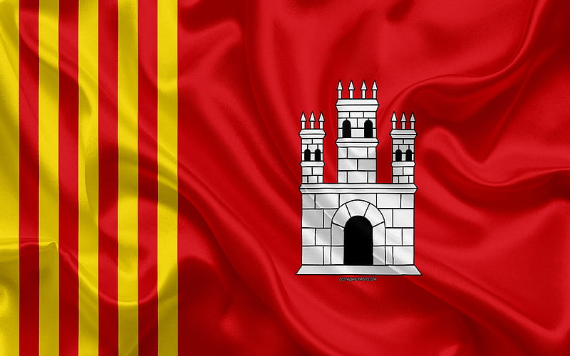 Flag of Terrassa silk texture, Spanish city, red yellow silk flag, Terrassa flag, Spain, art, Europe, Terrassa, HD wallpaper
