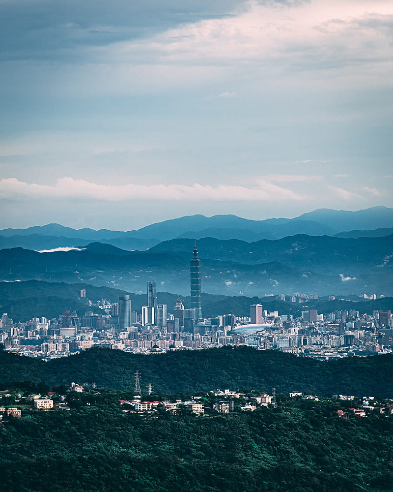 tower, skyscraper, city, mountains, hills, HD phone wallpaper