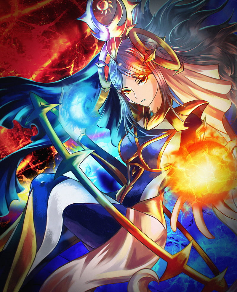 Anime character with white hair and yellow eyes holding a fireball