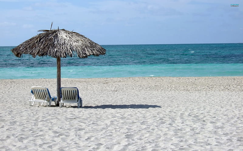 varadero beach, beach, umbrella, chair, varadero, HD wallpaper