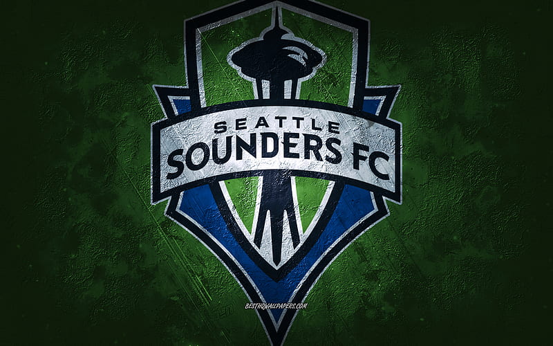 Seattle Sounders FC, American soccer team, green stone background, Seattle Sounders FC logo, grunge art, MLS, soccer, USA, Seattle Sounders FC emblem, HD wallpaper
