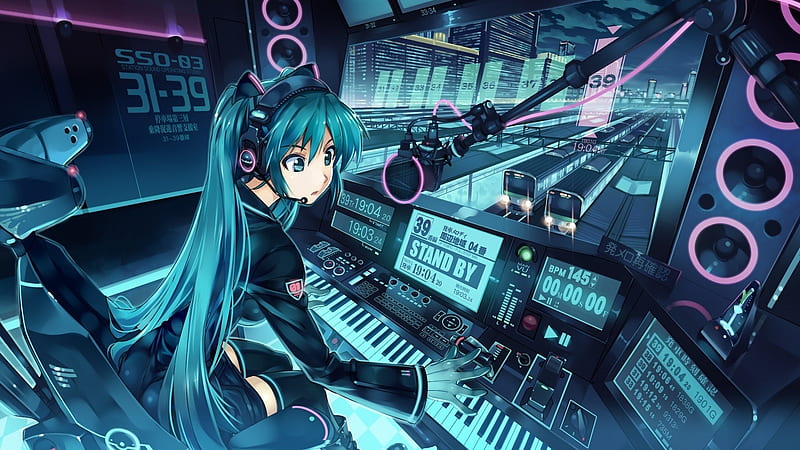 #Nothing, hatsune, cool, trains, DJ anime girl, long hair, blue, HD wallpaper