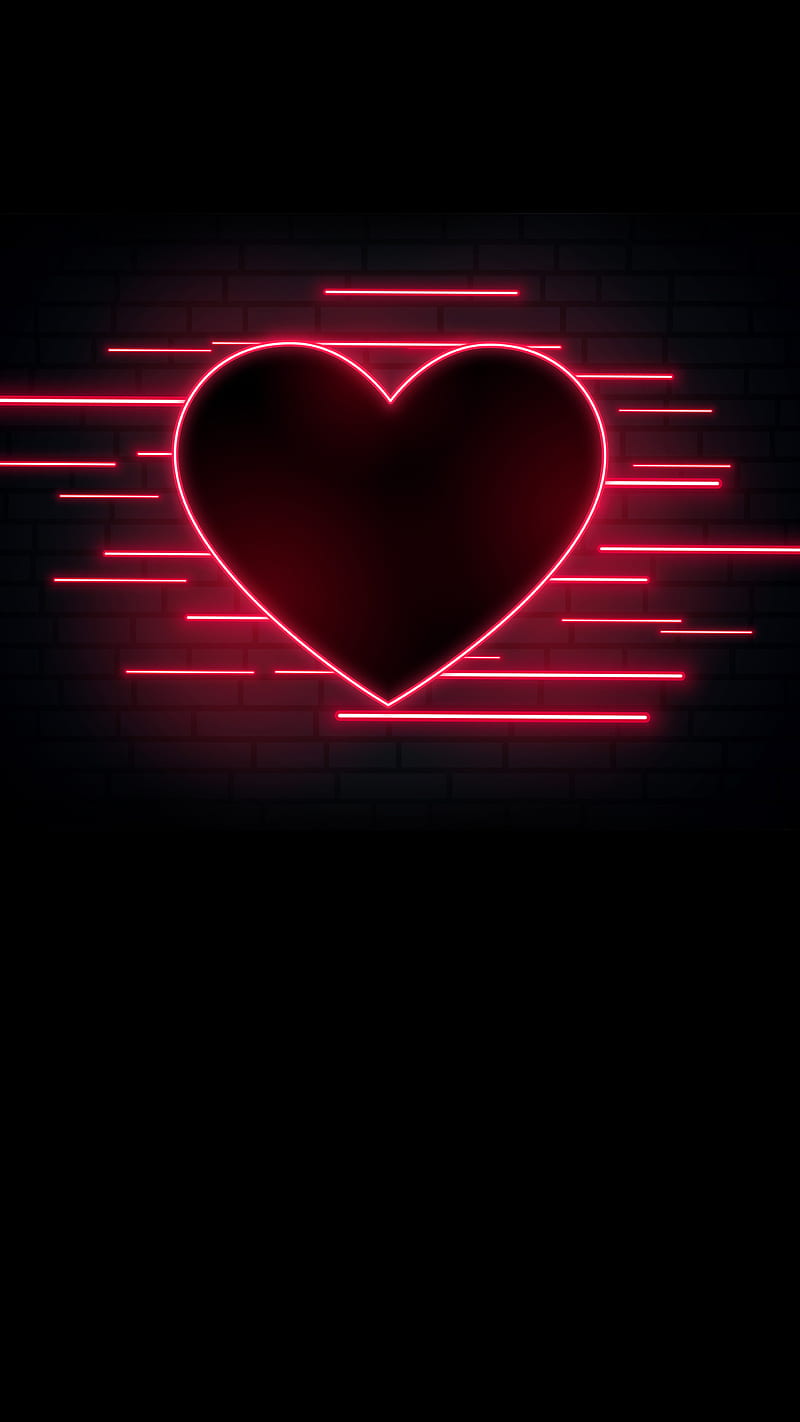 Neon Heart, Kiss, black, lines, pink, retro, simple, HD phone wallpaper
