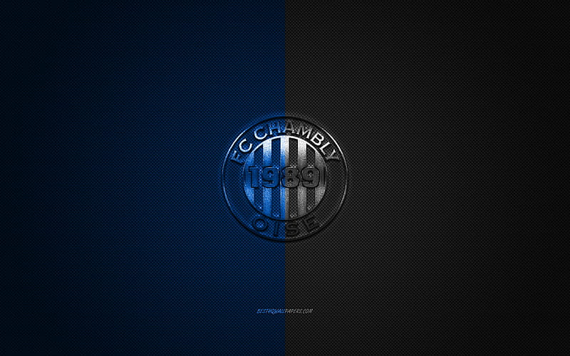 FC Chambly Oise, French football club, Ligue 2, blue black logo, blue black carbon fiber background, football, Chambly, France, FC Chambly logo, HD wallpaper