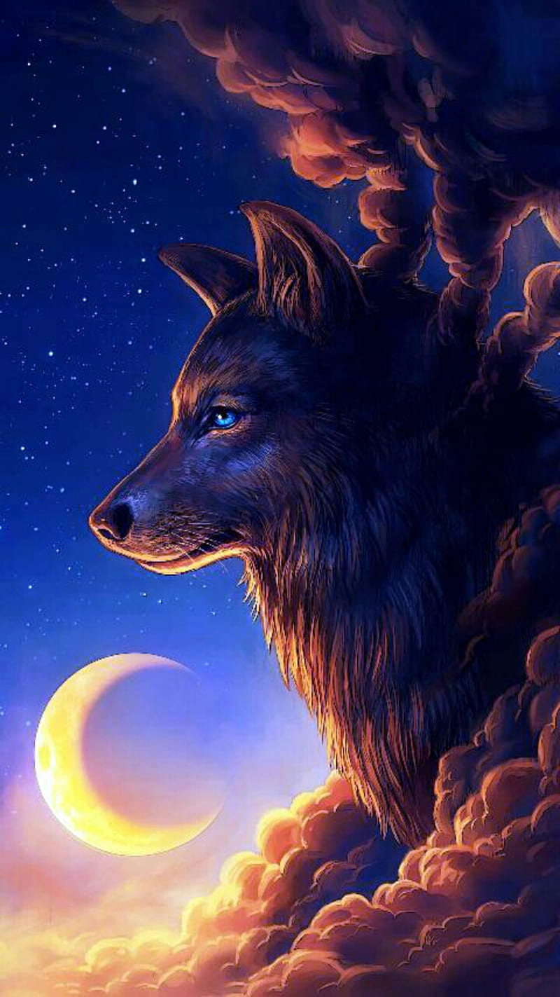 crescent moon wallpaper wolf