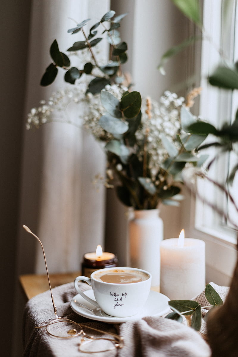 cup, candles, glasses, coffee, comfort, HD phone wallpaper