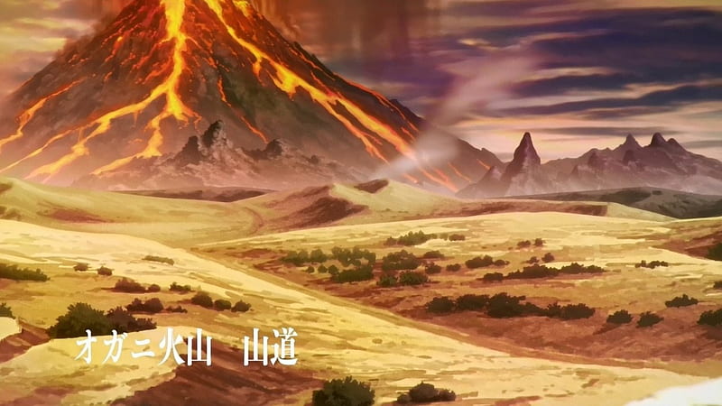 Anime desierto y vulcano, vulcano, paisajes, anime, desierto